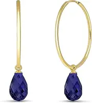 [Galaxy Gold GG] 14k Yellow Gold Hoop Earrings with Dangling Sapphires