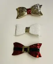 New Claire's 3 Hair Clips Bows Sequins Red Gold White
