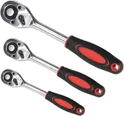 3 Piece Ratchet Set,1/4 Inch, 3/8 Inch, 1/2 Inch Drive Ratchet Wrench,Quick Release Reversible Socket Wrench,Professional Heavy Duty Ratchet Set,for Vehicle Bicycle Bike Socket Wrench Kit Tool