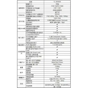 【CHIMEI 奇美】40吋LED低藍光液晶電視+視訊盒TL-40A800 世界級奇美光學板材 獨家無段式藍光調節三年保