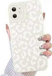 TEAUGHT Compatible with iPhone 12 Case Cute Pattern Leopard Print + Screen Protector Tire Shockproof Cover, Cheetah Pattern Phone Case Anti-Skid for Girls Women -White