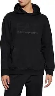[EA7] Emporio Armani PJUAZ 1200 Sweatshirt with Hood, Black, Tonal Logo 6DPM22