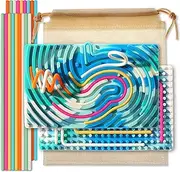 Sensory Activity Board ，Silicone Fidget Toy for Calming, Quiet Sensory Toys for Kids 3+ & Adults, Stress/Anxiety/ADHD & Autism Calming Toy , Includes Travel Bag & 18 Strings（Blue-White，Rectangle）