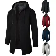 Mens Autumn And Winter Solid Hooded Zipper Warm Cardigan Knitted Coat