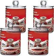 GAIREG Cantonese Lion Dance Chinese New Year 4 Pack Qtip Holder Dispenser for Cotton Ball, Cotton Swab, Floss Picks, Plastic Apothecary Jars