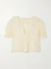 [DÔEN] DÔEN - Henri Ruffled Pintucked Lace Blouse - Off-white - xx large xx large Off-white