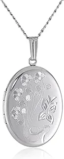 [Amazon Essentials] Sterling Silver Engraved Flowers Oval Locket, 20" (previously Amazon Collection)