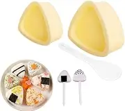 5Pcs Beige （2 Rice Ball Molds, 1 Rice Spoon, 2 Sushi Shape Toothpicks） Triangle Sushi Mold Making Kit, Rice Mold, Suitable for Home DIY Japanese Box Lunch or Children's Bento, Sushi Plates