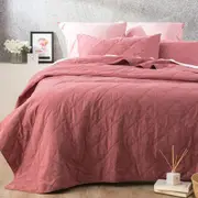 Renee Taylor Attwood Vintage Stone Washed Cotton Quilted Coverlet set Rose