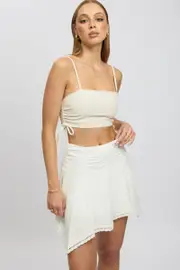 White Scarf Hem Skirt High Rise Mini Lined - Size 16XL, Women's Skater Skirt