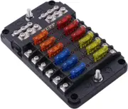 Boat Marine Fuse Block Panel with LED Warning Indicator Damp-Proof Cover - 12 Ci