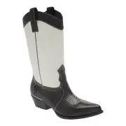 NIB DKNY Women’s US Size 8.5 Laila cowboy Boot Smooth Calf Leather Black/White