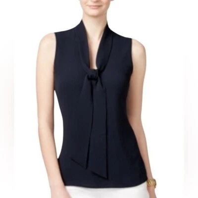 NWT Michael Michael Kors Womens Navy Chiffon Tie-neck Blouse Top Size 4