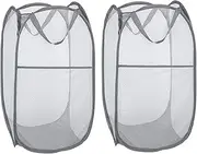 WD&CD 2PCS Laundry Baskets Foldable Pop Up Mesh Washing Basket Laundry Basket Bag Large Storage Basket Bin Laundry Hamper Toy Tidy Storage Organiser Organizer-Gray