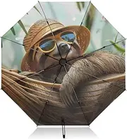 [PDZRMY] Sloth Sunhat Sunglasses UV Protection Travel Umbrella Compact for Rain and Sun - Auto Open and Close UPF 50+ Windproof Portable 46” Sun Umbrella for Women and Men