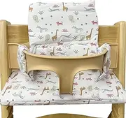LEKEFETO Seat Cushion for Stokke Tripp Trapp High Chair: Non-Slip High Chair Seat Cushion Set, Laminated Coating, Organic Cotton Baby Seat Cushion, Machine Washable, Easy Attachment, Zoo Pattern