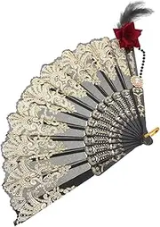 TOKIDNY Hand Fan Vintage Style Small Hand Fan Gold Plated Folding Fan for Stage Performance and Photography