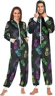 [ZZXXB] Colorful Pineapple Graffiti Onesie Pajamas for Adult Women Men Long Sleeves One Piece Onesies Hooded Sleepwear S - XL