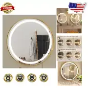 Stylish 24" Gold Circle LED Vanity Mirror with Adjustable Brightness & Colors