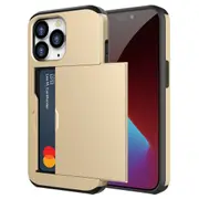 ZUSLAB iPhone 14 Pro Max Case Slide Armor Card Holder Protective Shockproof Hard Back Cover For Apple (2022) - Gold