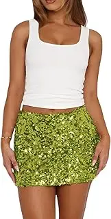 [RARITYUS] Women's Shiny Sequin Mini Skirt Glitter Low Waist Pencil Skirts Bodycon Short Skirt for Concert Dance Festival