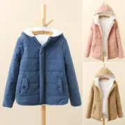Women's Winter Hooded Jacket Windproof Sherpa Lined Fleece Coat Outerwear