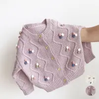 在飛比找momo購物網優惠-【橘魔法】可愛3色毛球長袖針織衫 (大童 開衫 針織外套 女