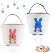 Easter Baskets, Set of 2, Easter Bunny Basket Set for Easter Egg Hunt, Easter Nest for Filling, Baskets with Handle for Easter Eggs, Sweets, Biscuits, Chocolate, Pink + Blue (Cloth Bag)
