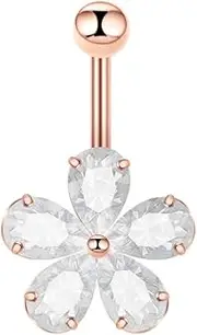[Niaspi] Hypoallergenic Surgical Steel CZ Flower Belly Button Rings 14G Belly Piercing Jewelry for Women Dainty Cubic Zirconia Crystal Flower Navel Rings 3/8 Inch Navel Piercing Barbell