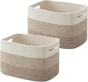 DAWNTREES Storage Basket, 56x43x30cm Rectangle Woven Baskets for Storage, Toy Basket With Handle, Nursery Blanket Basket Living Room (Beige, 2 Pack)
