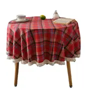 Round 59 Inch Christmas Tablecloth, Red Green Plaid Table Cover For Xmas Round table 59inch