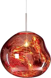 Glass Lava Irregular Pendant Lights, 15/20cm Modern Lava Chandelier, Melt Pendant Lamp with 150cm Adjustable Lanyard, Silver/Gold/Red Copper Mirror Hanging Light, for Bedroom, Hallway(Red,Diameter20cm