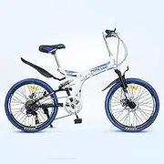 Mountain Folding Bike, 26" Foldable Front and Rear Mechanical Disc Brakes High Carbon Steel Frame 24 Speed Double Shock Absorption Speed Male and Female Adult Bicycle,Blue
