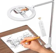 10'' Magic Arm Ring Light with Desk Clamp & Built-in Battery, Overhead Phone Mount Fill Light and Phone Holder Circle Desktop Articulating Arm for Video Recording, Zoom Meeting, Tiktok, YouTube Vlog