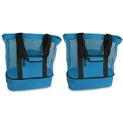 Mesh Picnic Tote Bags with Insulated Compartment - Pack of 2 - Blue