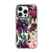 iPhone 16 Pro Clear Case MagSafe Compatible Botanical burgundy purple pink green watercolor floral