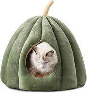 SEAHOME Cute Cat Bed for Indoor Cats, Pumpkin Style Cat Cave Bed Pet Tent Cat House with Removable Cushion Pillow, Soft Semi-Closed Pumpkin Shape Pet Bed for Small, Medium Dogs and Cats
