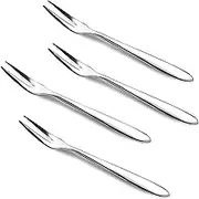 4pcs Escargot Dessert Forks Set for Cake, Fruit Salad, Appetizer, Cocktail - Stainless Steel, Mirror Polished, Silver, Dishwasher Safe