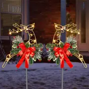 2Pcs 30LED Outdoor Christmas Reindeer Lights Garden Stake Lights Lawn Yard Metal Decorations Battery Powered Xmas Warm Light