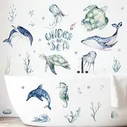 Sea Turtle Dolphin Octopus Whale Seahorse Wall Stickers, sacinora Marine Animals DIY Art Wall Decals Removable Vinyl Peel and Stick for Nursery Living Room Bedroom Bathroom Children's Room Decorations