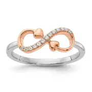 10K Two-tone Gold Polished Infinity Hearts Diamond Ring Size 7 Gift for Mother