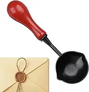 Krujecnt Wax Seal Spoon, Vintage Wax Sealing Melting Spoon with Wood Handle, duaI Pour Spout Design Wax Spoon for Wax Seal Stamp Envelope Art Craft