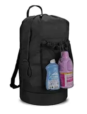 Backpack Laundry Bag with Shoulder Straps and Mesh Pocket Durable Nylon Black