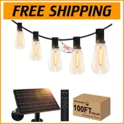 Retro 100ft Solar String Lights: USB Rechargeable & Remote Controlled Elegance