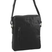 Pierre Cardin Unisex Rustic Leather iPad Travel/Crossbody Bag Black