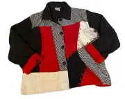 Parsley & Sage Patchwork Red & Black Womens Jacket Heart Patch On Back Sz L NWT