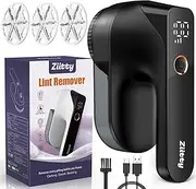 Ziitty Electric Lint Shaver, Lint Remover for 3 Adjustable Power Levels, 6-Blade Head Lint Cutter for Various Fabrics, Complete Set with Type-C Charging Cable and Cleaning Brush (Black)