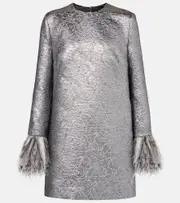 [Dolce & Gabbana] Dolce & Gabbana Feather-trimmed lamé minidress AU 12 silver