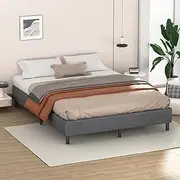 ALFORDSON Bed Frame Base King Size Basel Series Without Bed Head, Mattress Topper Platform Foundation with Linen Fabric Upholstery for Bedroom, Fabric Grey