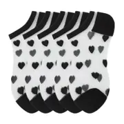 ANYSOX 5 Pairs Black Size 5-9 Heart Tull Glass Silk Design With Transparent Thin Mesh Color Full Nylon Knee Sock ComFortable To Wear For Ladies